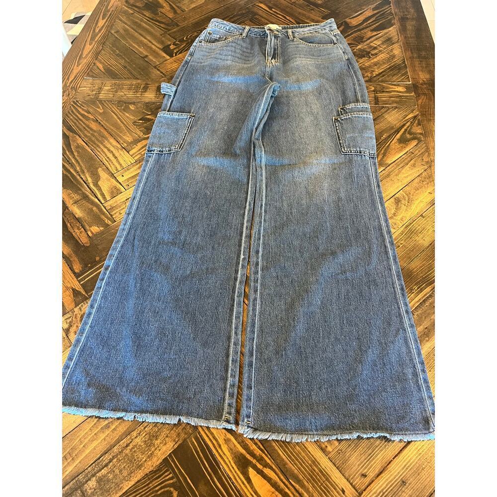 Grunge Wide Leg Jeans Women Medium 28 Y2K Oversized Boho Hippie Comfy Casual